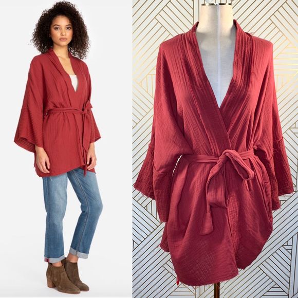 Johnny Was Tops - Johnny Was Gauze Short Organic Kimono in Rust